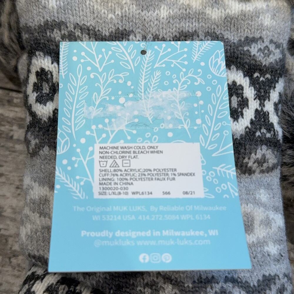 Muk Luks Womens Cabin Sock L/XL 8-10 Gray Cozy Faux Fur Slip Resistant Winter - Picture 3 of 8